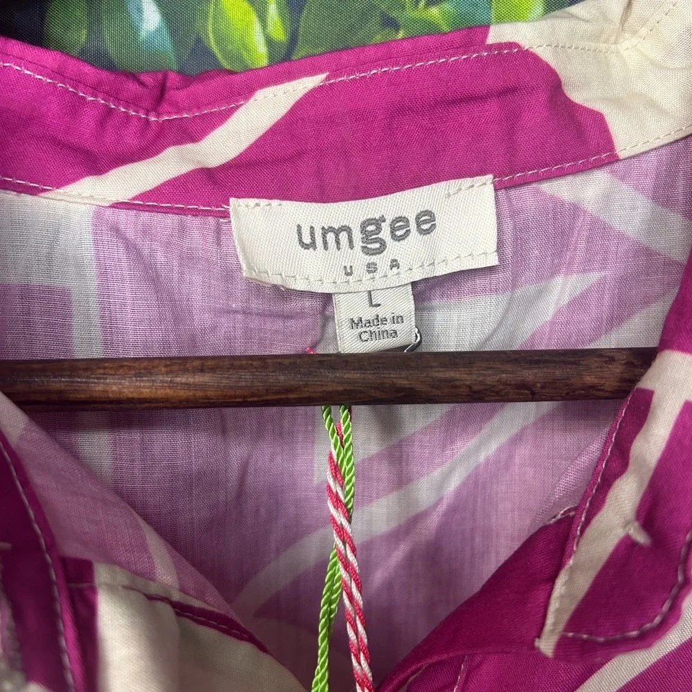 Umgee Magenta and Cream Geometric Maxi Shirt Dress - Picture 4 of 7